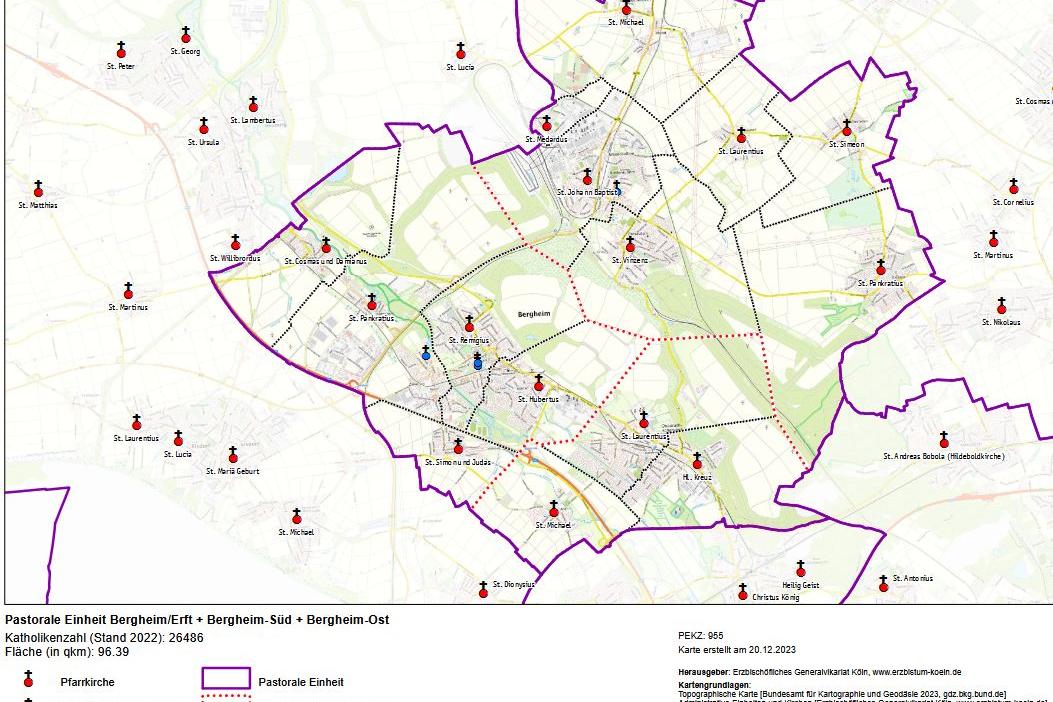 Karte der pastoralen Einheit Stadt Bergheim
